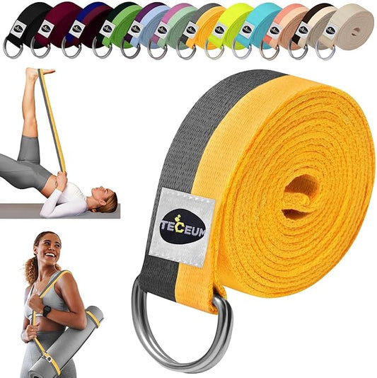 TECEUM Yoga Strap & Mat Strap – 2 IN 1 – Cotton – 6 ft 8 ft 10 ft (30+ colors) – Adjustable Non-Slip Belt for Yoga, Pilates, Stretching, Physical Therapy, Fitness & Home Workout – For Carrying Mats