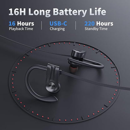 JOYWISE Bluetooth Headphones, Wireless Earbuds Bluetooth 5.3 Headphones with 16Hrs Playtime Stereo Bass Headsets, IPX7 Waterproof Running Earphones for Sports, Black