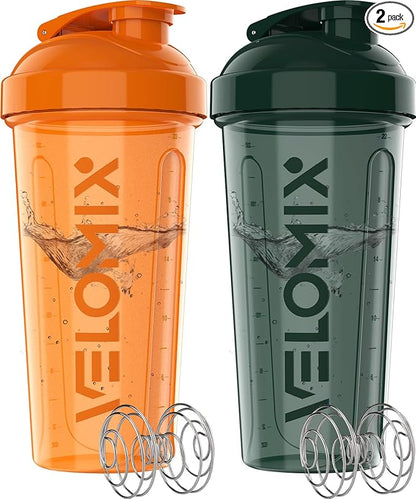 '-2 Pack- 28 oz Protein Shaker Bottles for Protein Mixes - 2x Wire Whisk | Leak Proof Shaker Cups for Protein Shakes | Protein Shaker Bottle Pack | Shakers for Protein Shakes-Green&Orange