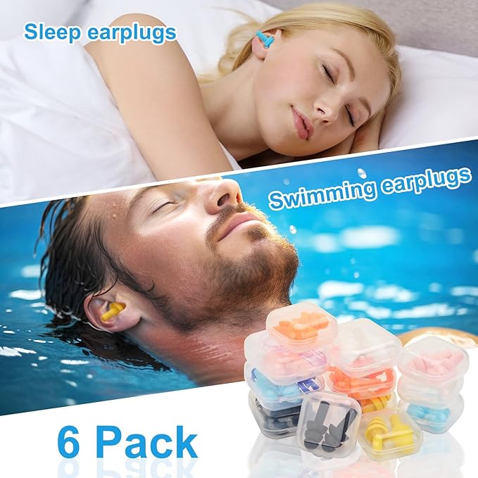 Ear Plugs for Swimming,Sleeping Noise Cancelling,Snoring,Shoting,Working, Reusable Silicone Earplugs, Super Soft Ear Plug for Noise Reduction, Ears Protection (6 Pairs)