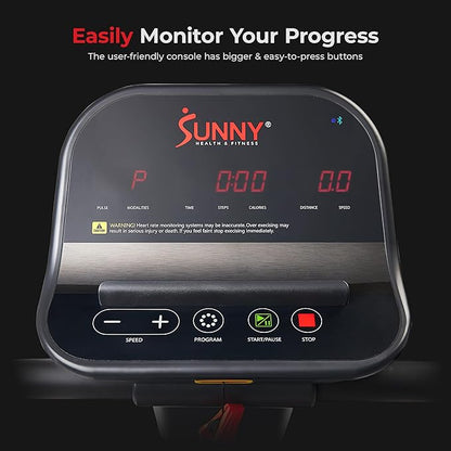 Sunny Health & Fitness Endurance Cardio Running Walking Treadmill with Extended Safety Handrails, Wide Deck, Shock Absorption, Digital Monitor, Optional Free SunnyFit® App Bluetooth Connection