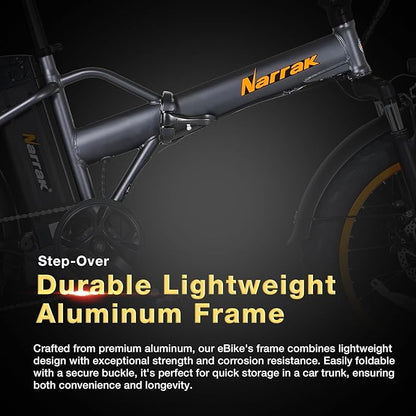 Fat Tire Folding Electric Bike, 48V & 624Wh Lithium Removable Battery, Peak 1100W Brushless Motor, Max Speed 28Mph, M5 Large LCD Display, Suspension, Step-Over/Thru Frame