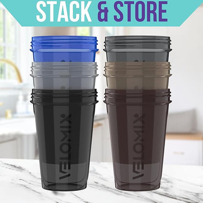 '-6 PACK- Shaker Cups for Protein Shakes 20 oz - 6x Wire Whisk | Leak Proof Protein Shaker Bottle for Protein Shakes, Shaker Bottle Pack for Pre & Post Workout, Shaker Cup (Modern Neutrals)
