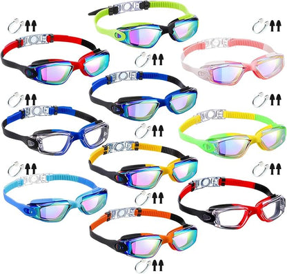 Konohan 10 Pack Swim Goggles Bulk for Kids adult Pool Goggles Anti Fog Silicone No Leak Swimming Glasses for Men Women Youth
