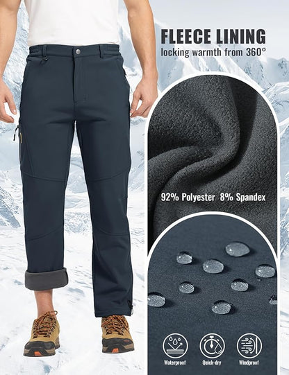 Rdruko Men's Snow Pants Waterproof Insulated Winter Hiking Pants Snowboard Fleece Lined Softshell Ski Pants