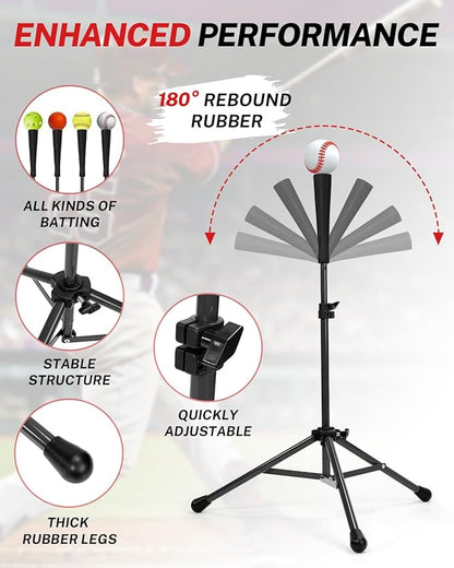 Gonex Baseball Softball Practice Hitting Batting Tripod Stand Rubber Tee Collapsible Portable with Carrying Bag