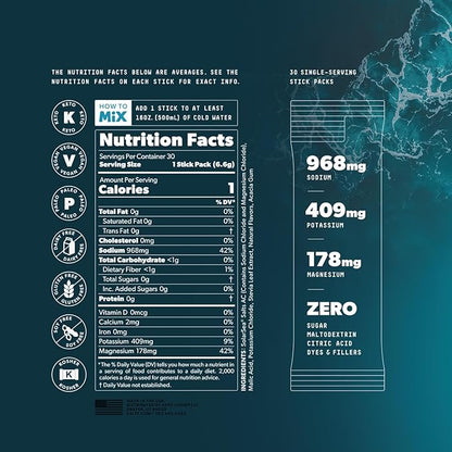 Keto Chow SALTT Electrolytes Powder Packets, Ultra Variety Pack (30 Packets) - Magnesium, Potassium, Sodium, Trace Minerals - Vegan, Sugar Free, Gluten Free - Travel Essentials - Made in USA