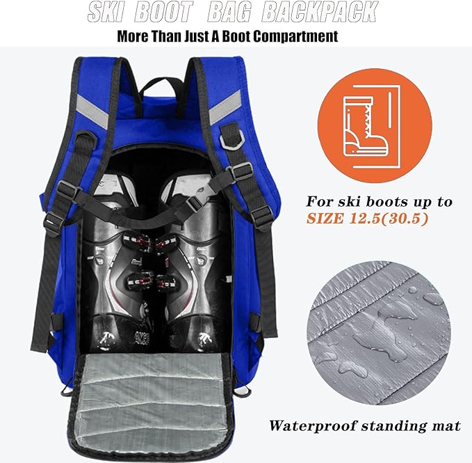KEOFID 50L Ski Boot Bag Backpack, Waterproof Ski Bag, Travel Backpack for Ski Helmet, Snowboard