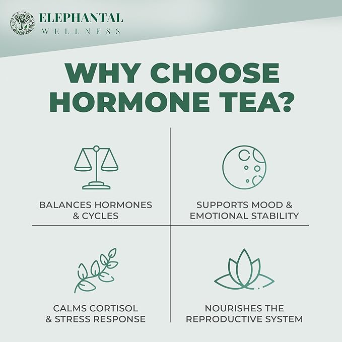 Elephantal Wellness Premium Hormone Herbal Tea | PCOS, Hormonal Balance & Mood Support with Chaste Berry, Shatavari, Dong Quai & Black Cohosh | Handmade, Non-GMO, Caffeine-Free Loose Leaf Blend | 2oz Loose Leaf, 20 Servings