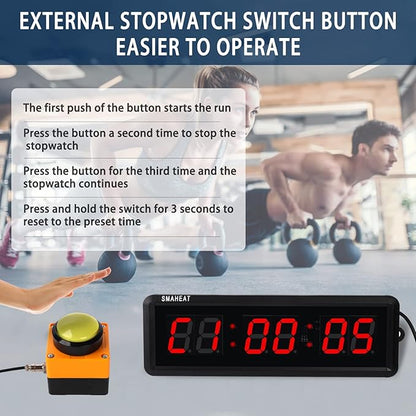 Fitness Timer with Stopwatch Button, Suitable for School/exam/Home Exercise/Gym/Gym SMAHEAT Electronic Fitness Timer (1.5 inch six-Digit All-red)