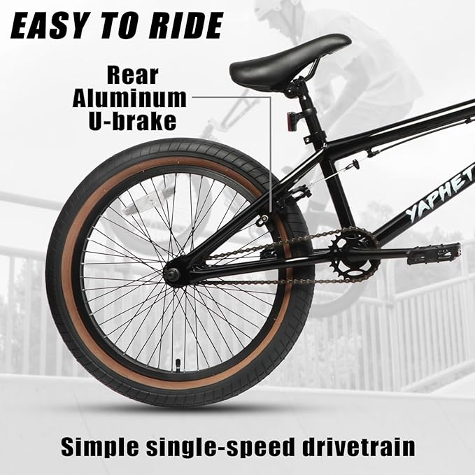 Freestyle BMX Bike, 20 Inch Yaphet Bicycle for Teen Beginner and Adult Riders, Bike with Hi-Ten Steel Frame, Multiple Colors