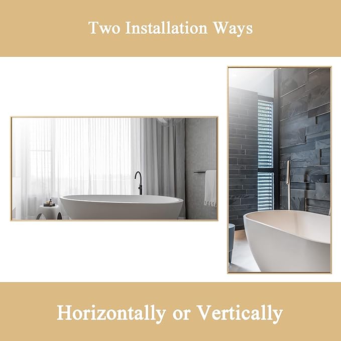 30x48 Inch Orange Gold Bathroom Mirror for Wall, Aluminum Frame Rectangle Rectangular Vanity Mirror, Modern Large for Bedroom, Living Room, Horizontal or Vertical