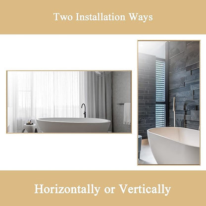 27x40 Inch Orange Gold Bathroom Mirror for Wall, Aluminum Frame Rectangle Rectangular Vanity Mirror, Modern Large for Bedroom, Living Room, Horizontal or Vertical