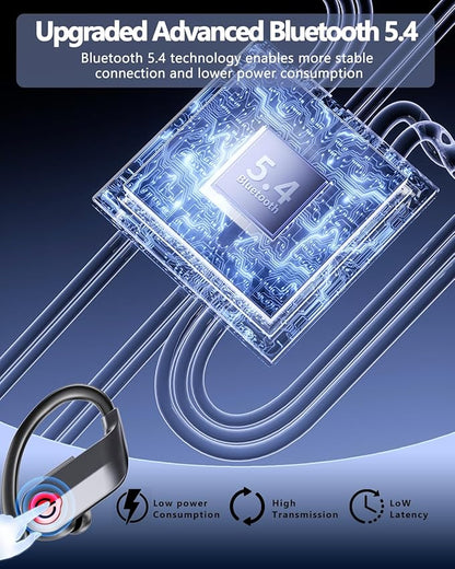 EUQQ Ear Buds Wireless Bluetooth Earbuds, Noise Cancelling Headphones 120H Playtime，IPX7 Waterproof Sports with Earhooks,LED Display Wireless Earphones for Running Gym Workout-Black