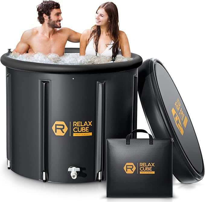 Ice Bath Tub for Athletes, 116 Gal XL Cold Plunge Tub for Recovery and Cold Water Therapy, Portable Multiple Layered Ice Pod Barrel for Outdoor, Inflatable Icebath Tub at Home, Pure Black