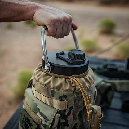 Iron Infidel Battle Bottle - One Gallon Insulated Water Bottle with Dual Carry Handles - 128 oz Tactical Stainless Steel Water Jug & Rugged Extra Large Sleeve With Storage (OCP Camo 128 Ounces)