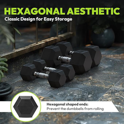 Hex Dumbbell Set, 30-480 lb Set Rubber Encased Exercise & Fitness Dumbbells, Weights Dumbbells Set, Hand Weight for Strength Training