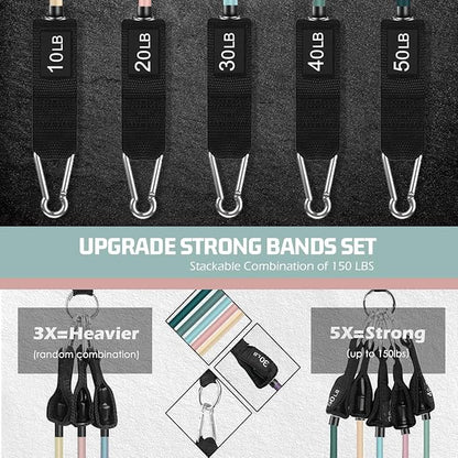 VEICK Resistance Bands, Exercise Bands for Working Out with Handles, Elastic Workout Bands for Men Women, Exercising Bands for Strength Training Equipment at Home Gym