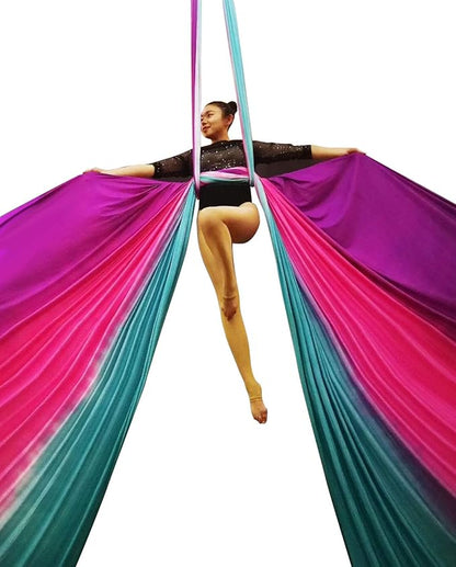 DASKING Aerial Silks Starter Kit - Durable 11Yards of Aerial Yoga Hammock with Hardware, Aerial Swing for Acrobatic Flying Yoga & All Levels (Aerial Rigging Point Up to 14ft)