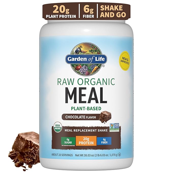 Garden of Life Meal Replacement Shakes, Raw Organic, Chocolate Protein Powder with Plant Based Pea Protein, Sprouts, Greens, Probiotics, Dairy Free 28 Servings