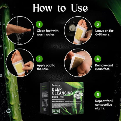 Foot Patches Pads for Deep Cleansing: Feet Patches Bamboo Wood Vinegar Ginger Foot Pads for Promoting Sleeping 20 Packs - 2 Boxes