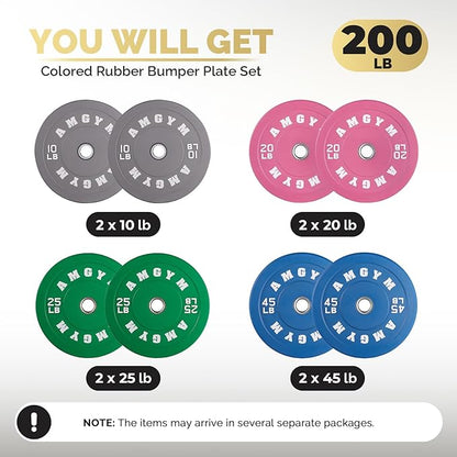 2 Inch Bumper Plates，10-500lbs，Barbell Rubber Olympic Weight Plates Set for Home Gym, Strength Training & Weight Lifting, Multiple Options Colors
