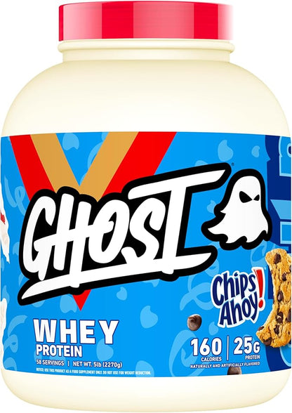 GHOST Whey Protein Powder, Chips Ahoy! - 5LB, 25G of Protein - Chocolate Chip Cookie Flavored Isolate, Concentrate & Hydrolyzed Whey Protein Blend