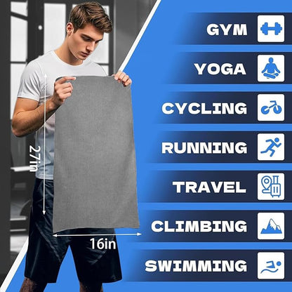 Microfiber Gym Towels for Working Out, Quickly Dry Yoga Towels for Men & Women Tennis, 16 Inch x 27 Inch, 6 Pack, Grey