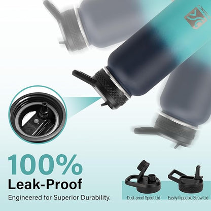 Insulated Water Bottle | Thickened Stainless Steel Vacuum Metal | Portable Sports Water Jug for Gym and Hiking with Straw, Carrier Bag, Handle Strap | BPA-Free 32 oz