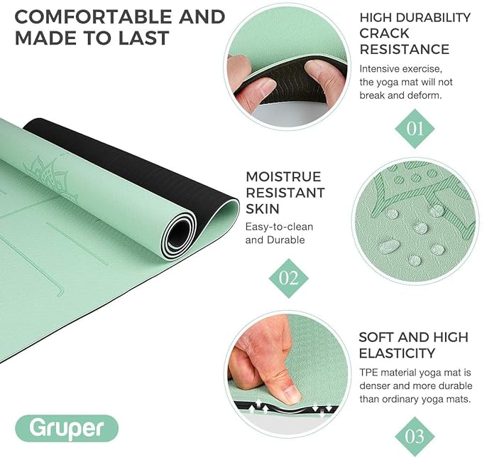 Yoga Mat Non Slip TPE Extra Wide Yoga Mat with Alignment Mark, 72"L x 32"W x 0.32"/0.24"Th (183cm x 81cm x 8mm/6mm), Anti-Tear Exercise Mat with Carrying Strap and Bag, Workout Mats for Yoga, Pilates