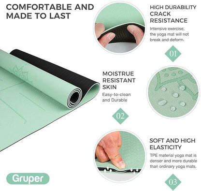 Yoga Mat Non Slip TPE Extra Wide Yoga Mat with Alignment Mark, 72"L x 32"W x 0.32"/0.24"Th (183cm x 81cm x 8mm/6mm), Anti-Tear Exercise Mat with Carrying Strap and Bag, Workout Mats for Yoga, Pilates