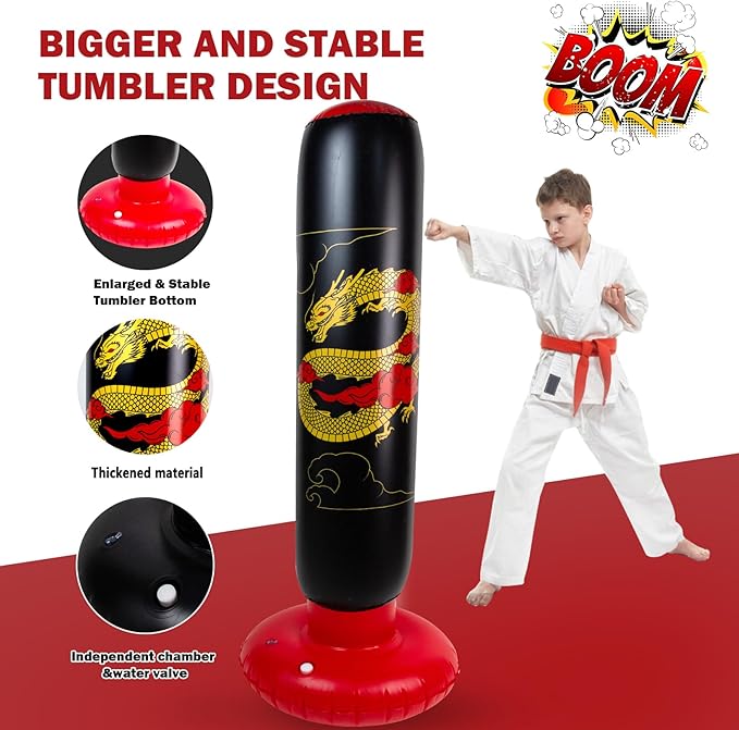 Larger Inflatable Punching Bag for Kids with Boxing Gloves,Tall 66 Inch Ninja Kids Inflatable Boxing Bag,Gifts for Boys & Girls Age 5-12 for Taekwondo,MMA and Practicing Karate