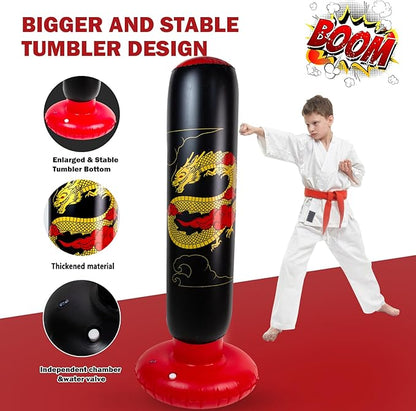 Larger Inflatable Punching Bag for Kids with Boxing Gloves,Tall 66 Inch Ninja Kids Inflatable Boxing Bag,Gifts for Boys & Girls Age 5-12 for Taekwondo,MMA and Practicing Karate