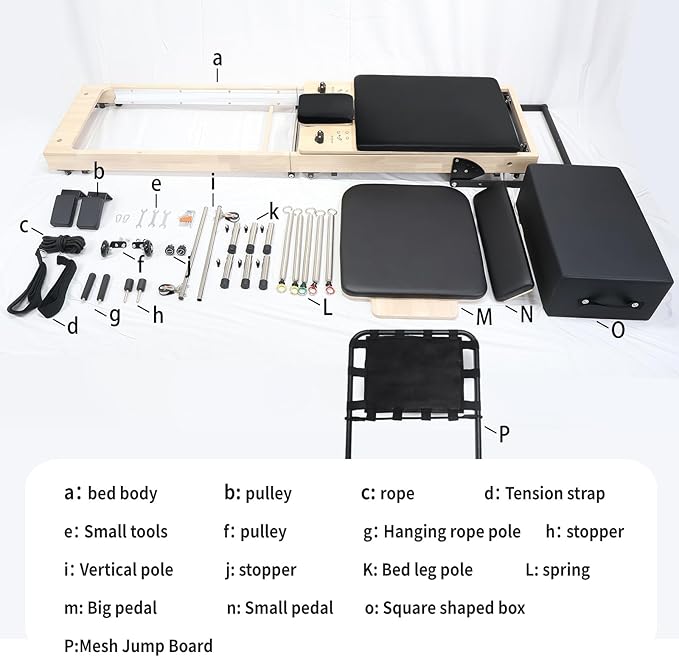 Foldable Pilates Reformer with Sitting Box, Double Jump Boards – Wooden Pilates Reformer Machine with Velvet Straps, German Springs, Smooth Aluminum Rails, Pilates Machine for Home