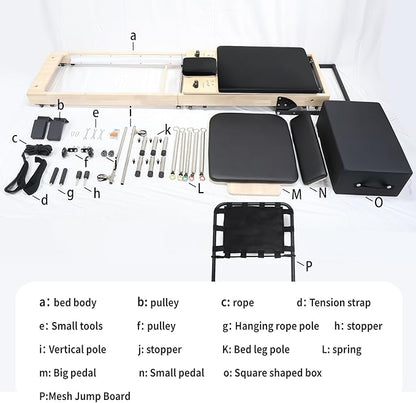 Foldable Pilates Reformer with Sitting Box, Double Jump Boards – Wooden Pilates Reformer Machine with Velvet Straps, German Springs, Smooth Aluminum Rails, Pilates Machine for Home
