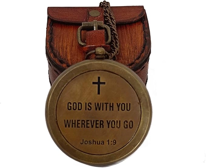 2 Inch Brass Compass With Chain Leather Case
