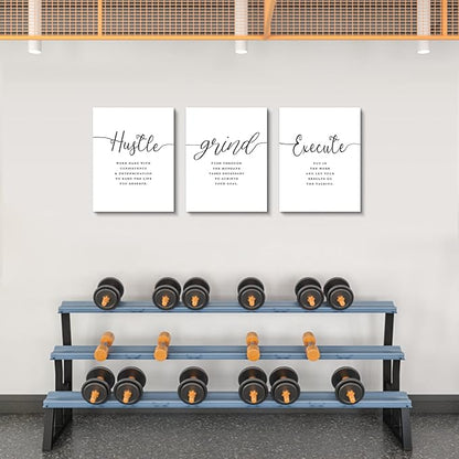 Framed Canvas Wall Art Grind Hustle Quote Poster, Office Wall Art, Positive Motivational Set of 3 Prints, Hustle prints Execute, Inspirational Wall Decor Art (H-3pcs,12x16inchx3pcs)