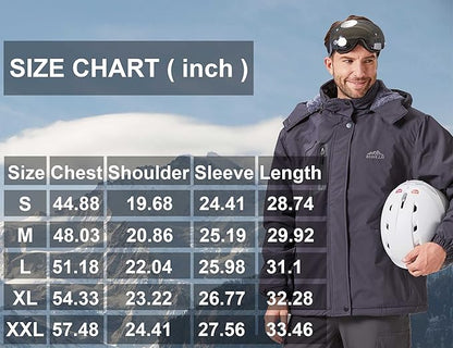 ELLSWOS Men's Waterproof Ski Jacket Winter Snow Coat Warm Hooded Raincoat Windproof Windbreakers