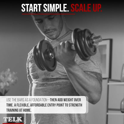 TELK – Adjustable Dumbbell Set – Home Gym Weight Set with Baked Enamel Cast Iron Plates – Space-Saving Free Weights for Strength Training