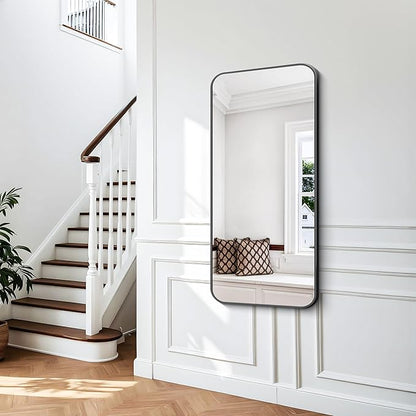 24x48 inch Bathroom Mirror,Black Rectangle Mirror,Wall Mounted Bathroom Frame Vanity Mirror with Round Corner for Bedroom Living Room, Entryway Hangs Horizontal or Vertical