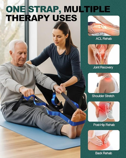 Trideer Stretching Strap for Physical Therapy, Non-Elastic Yoga Straps for Stretching with 10 Loops, Durable Nylon Stretch Bands for Exercise, Pilates, Gymnastics, Leg Stretcher with Guidance and Drawstring Bag