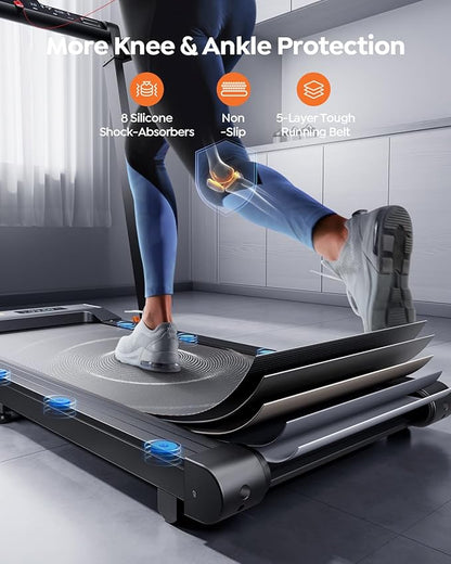 2 in 1 Folding Treadmills for Home Small Office, 2.5HP Walking Pad Treadmill with Handle Bar, 300lbs Capacity, Copmact Protable Treadmill with Smart APPs, 12 HIIT Modes and Touch Screen