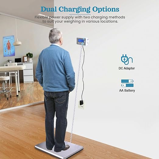 Extra-Wide High Accuracy Digital Physician Scale (440 lb / 200 kg Capacity) + Professional Wall-Mounted Stadiometer (24-82 in / 60-210 cm) - Ideal for Home, Office, Hospital, Gym & Bariatric Use