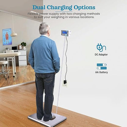 Extra-Wide High Accuracy Digital Physician Scale (440 lb / 200 kg Capacity) + Professional Wall-Mounted Stadiometer (24-82 in / 60-210 cm) - Ideal for Home, Office, Hospital, Gym & Bariatric Use