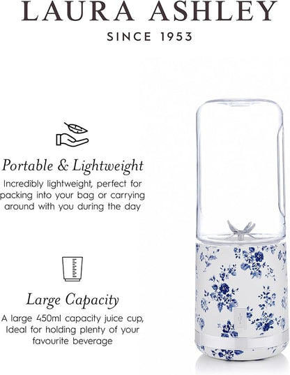 Laura Ashley Portable Blender by VQ - Compact, Powerful & Easy to Use USB Rechargeable Mini Blender for Smoothies and Shakes With 450 mL Bottle - for Kitchen/Gym/Travel