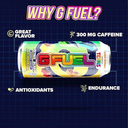 G Fuel Energy Drink, Candy Flavor, Sugar Free Beverage with 300mg Caffeine, Daily Energy Boost with Focus Amino, Vitamin + Antioxidants, 16 oz Cans (Tetris, 12-Pack)