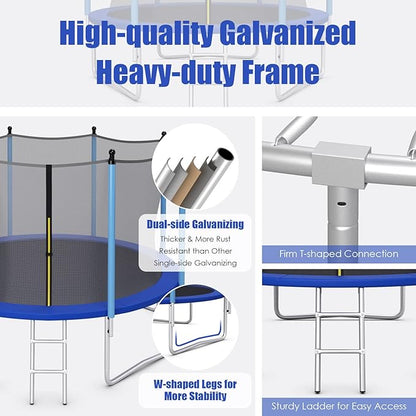GYMAX Trampoline, 8FT 10FT 12FT 14FT 15FT 16FT Recreational Trampolines w/Safety Enclosure Net & Ladder - ASTM Certificated, Outdoor Trampoline for Kids and Adults