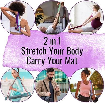 TECEUM Yoga Strap & Mat Strap – 2 IN 1 – Cotton – 6 ft 8 ft 10 ft (30+ colors) – Adjustable Non-Slip Belt for Yoga, Pilates, Stretching, Physical Therapy, Fitness & Home Workout – For Carrying Mats