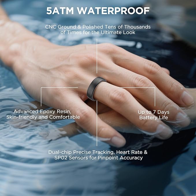 Fitness Tracker, Smart Ring for Women Men, Fitness Ring with Sleep Tracker, 24/7 Heart Rate Monitor, Health Activity Trackers,Step Counter,Calorie Pedometer,No Subscription,for iOS Android(Black,#14)