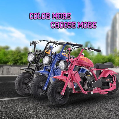 Gas Mini Chopper Bike, DB004 Model 49.4 CC 2-Stroke Dirt Bike with Big Headlight, Premium Tire, Metal Frame, Disc Brakes, Max Load 165Lbs, Up to 20Mph, EPA Approved